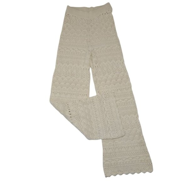 Handcrafted Crochet Wide-Leg Pants Boho Style - Beige Size S, NWOT - Picture 3 of 7